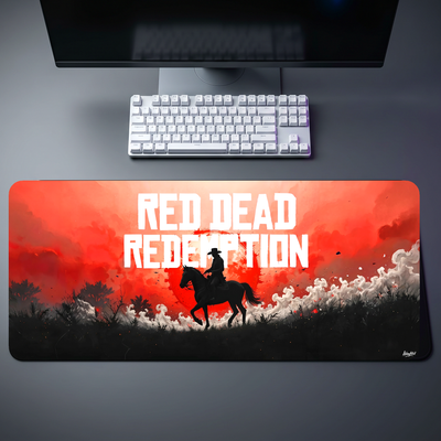 RDR2 Silhouette Horseback Red Sky Desk Mat 134