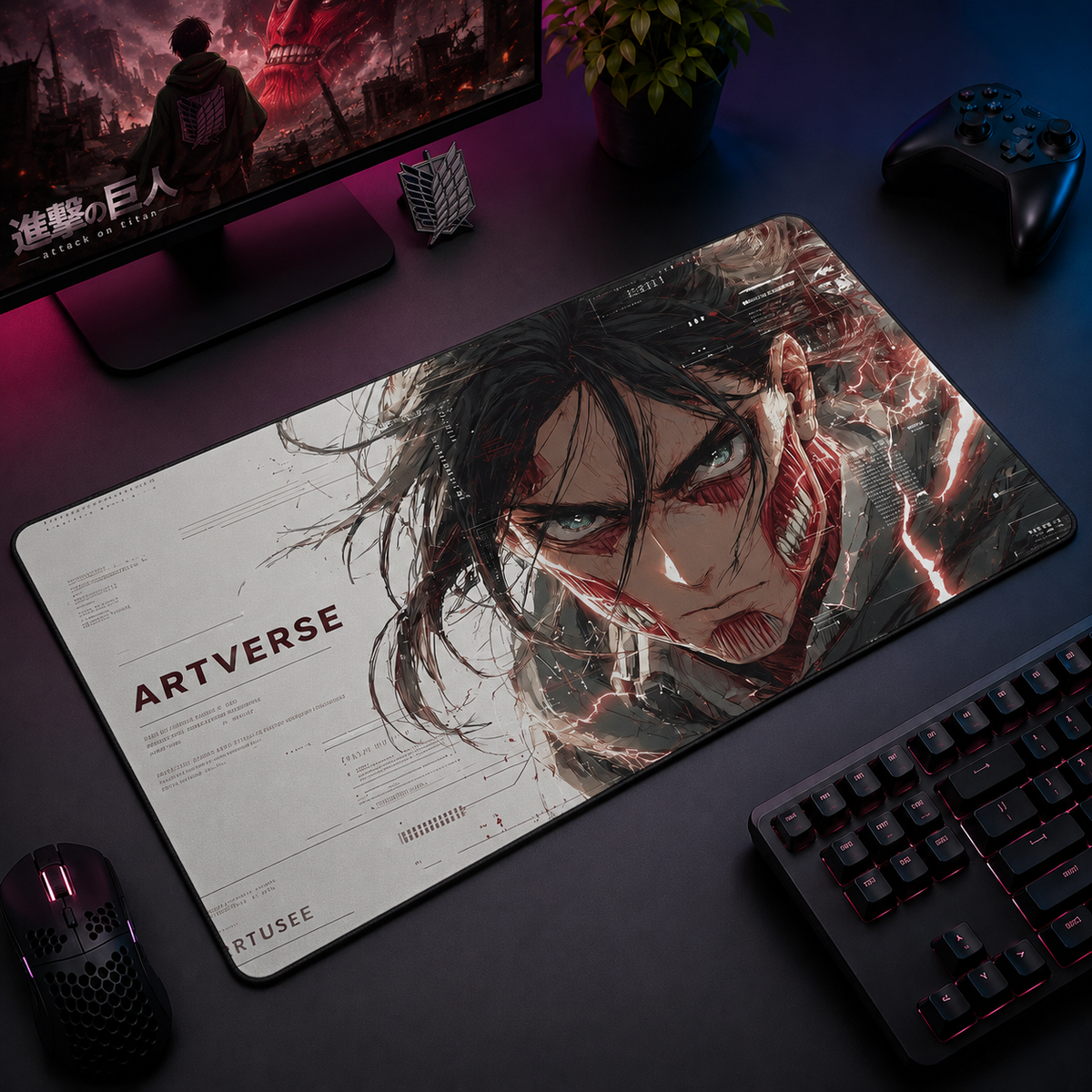 Attack Titan Neon Genesis Desk Mat Mockup