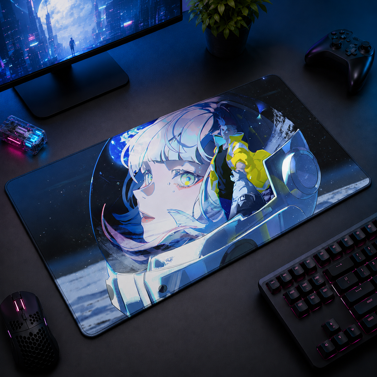 Edgerunners Moonlit Promise Desk Mat Mockup