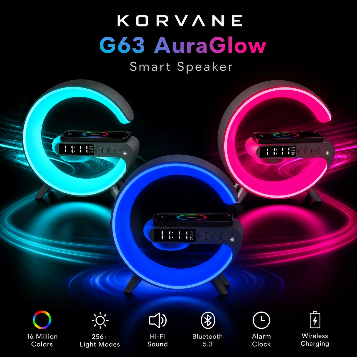 KORVANE G63 AuraGlow Audio Speaker with Wireless Charging