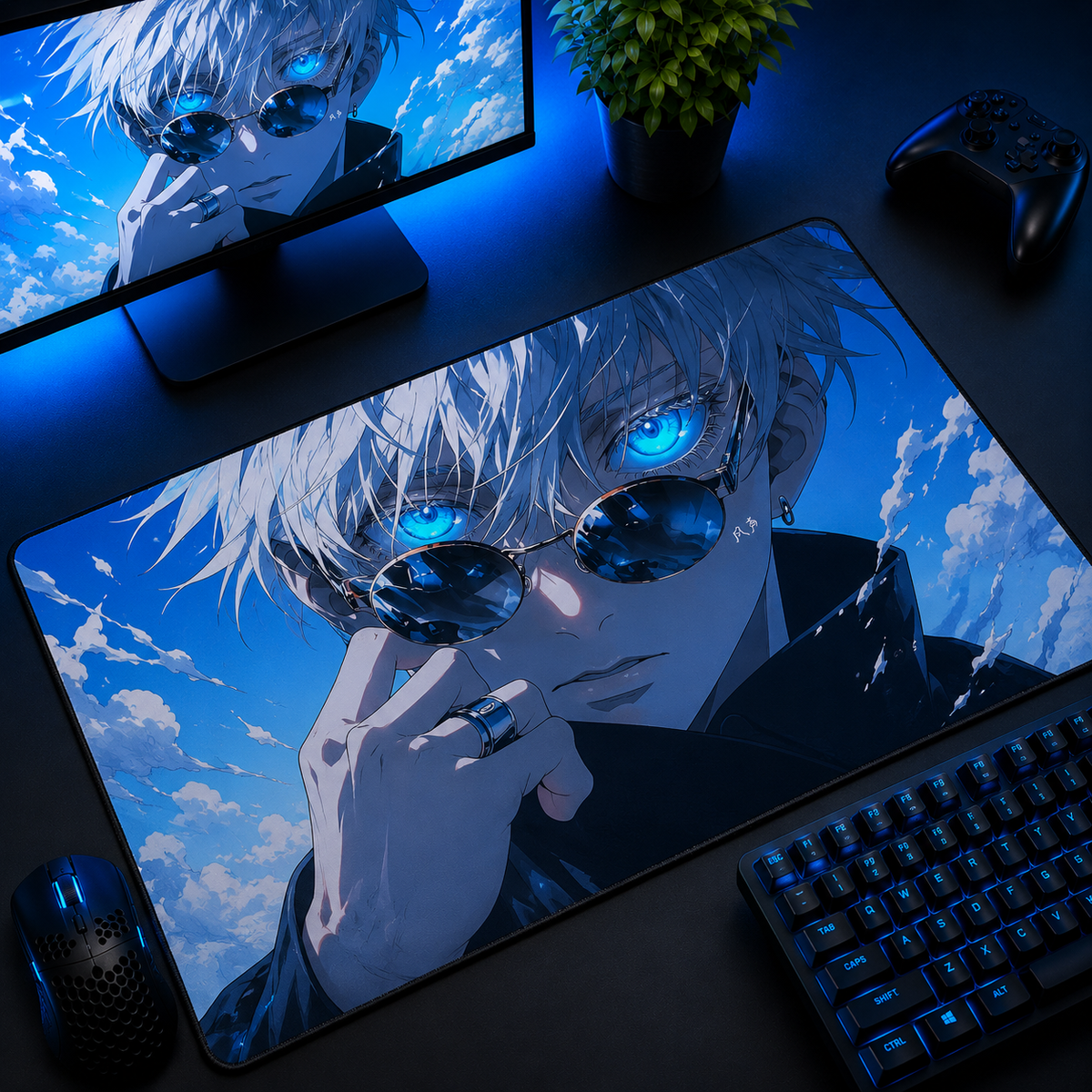 Gojo Clear Blue Sky Reflect Desk Mat Mockup
