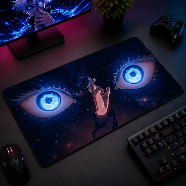Gojo Cosmic Six Eyes Awakening Desk Mat Mockup