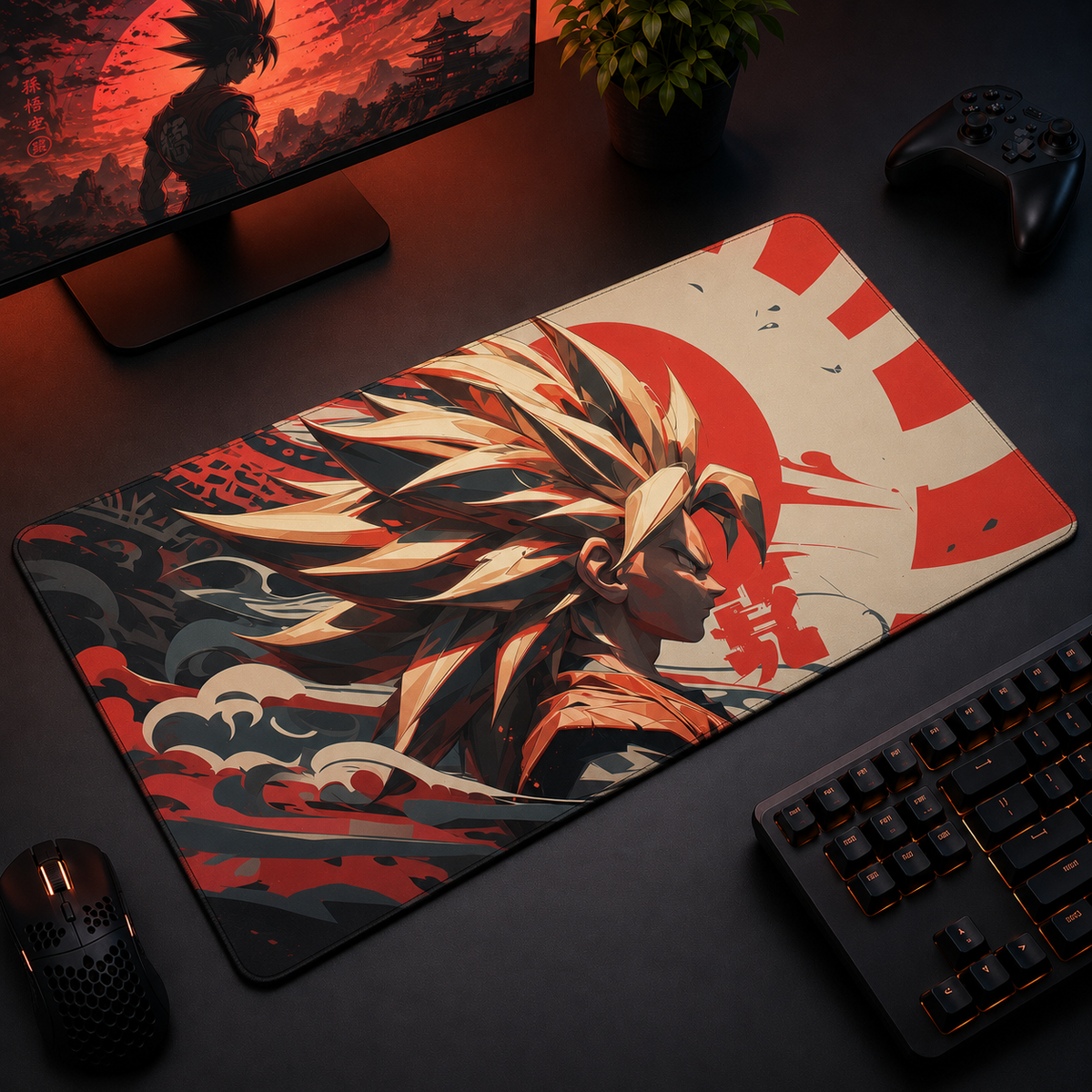 Goku Red Empire Ssj4 Desk Mat Mockup