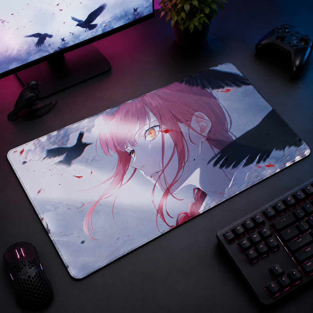 Makima Raven Halo Desk Mat Mockup