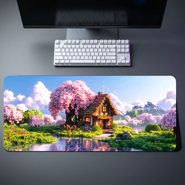 Minecraft Cherry Blossom Cottage Desk Mat 123