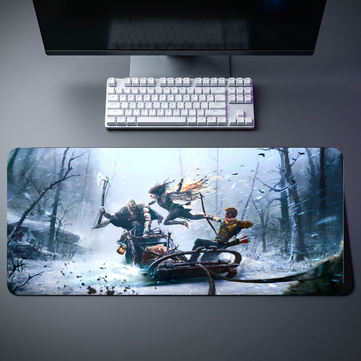 God of War Ragnarok Kratos and Atreus vs Freya Desk Mat 155