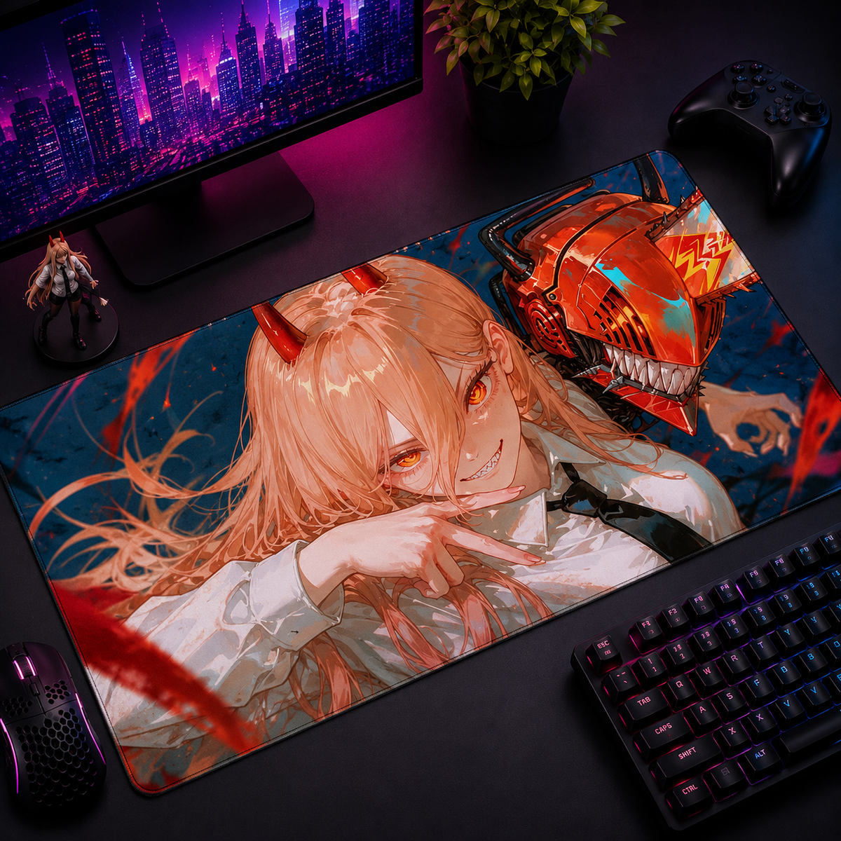 Power Denji Chaotic Duo Desk Mat Mockup
