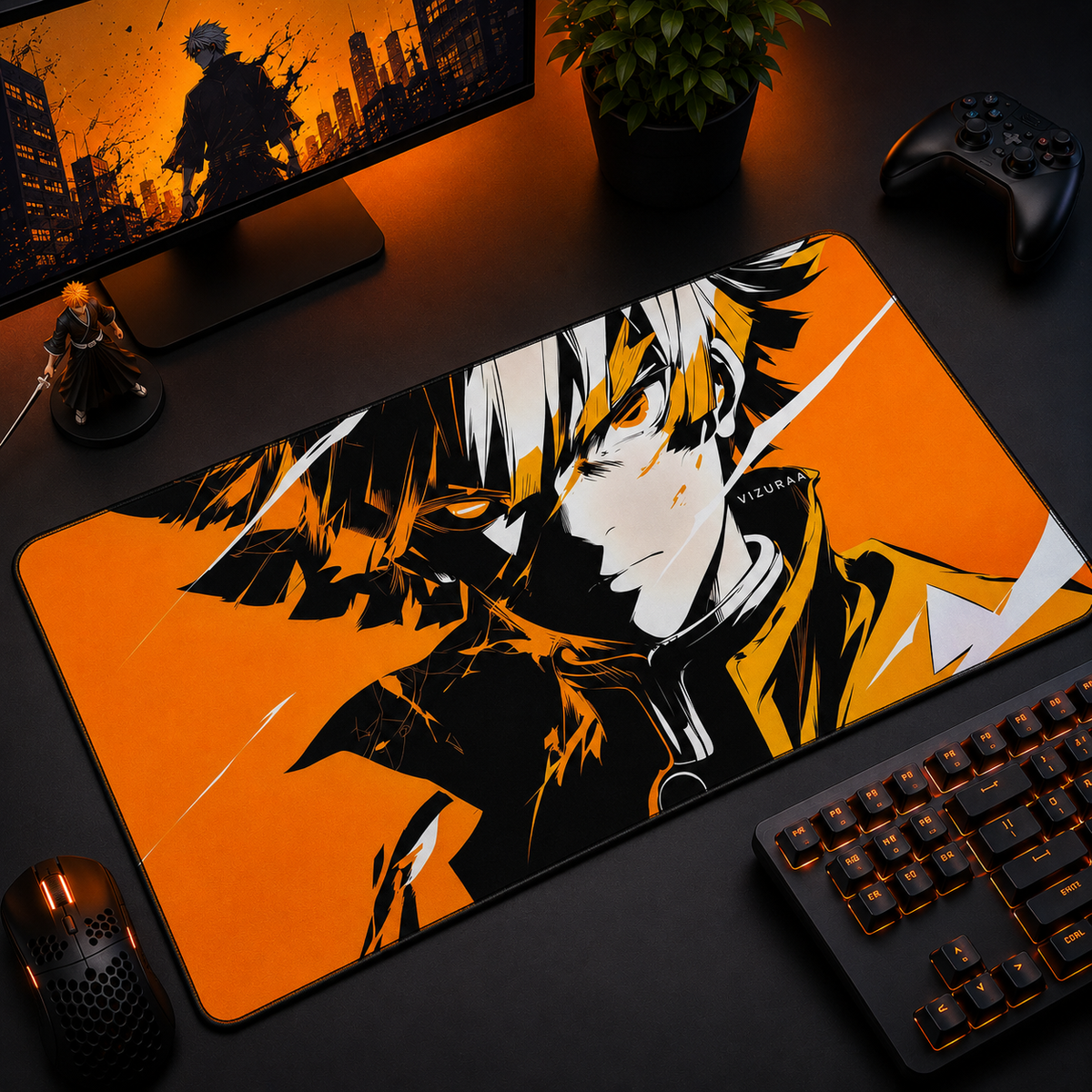 Rengoku Ember Silhouette Desk Mat Mockup