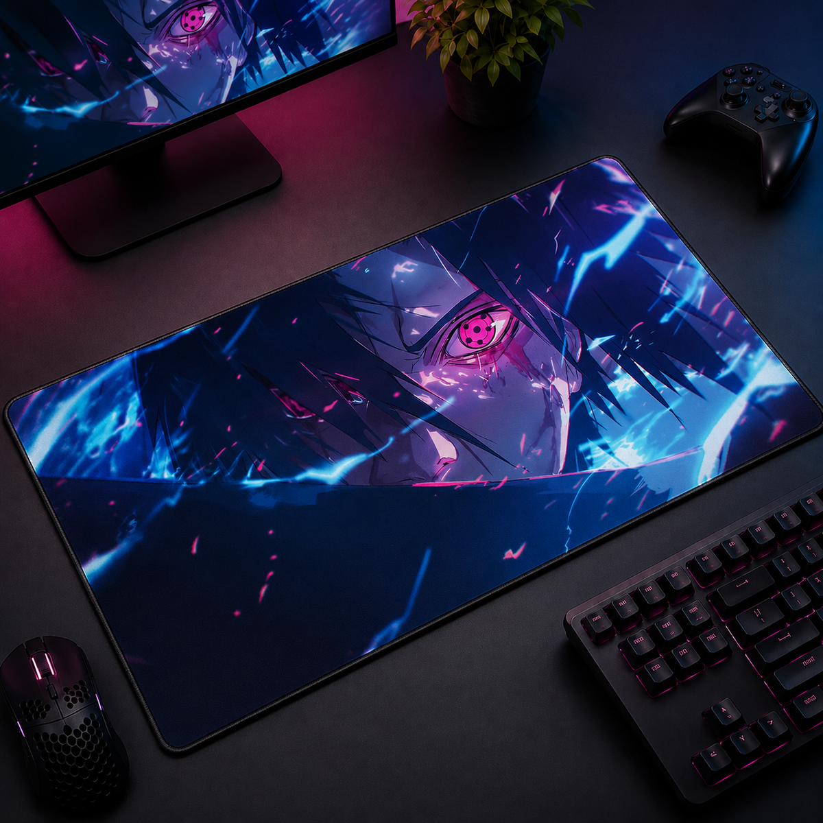 Sasuke Rinnegan Lightning Gaze Desk Mat Mockup