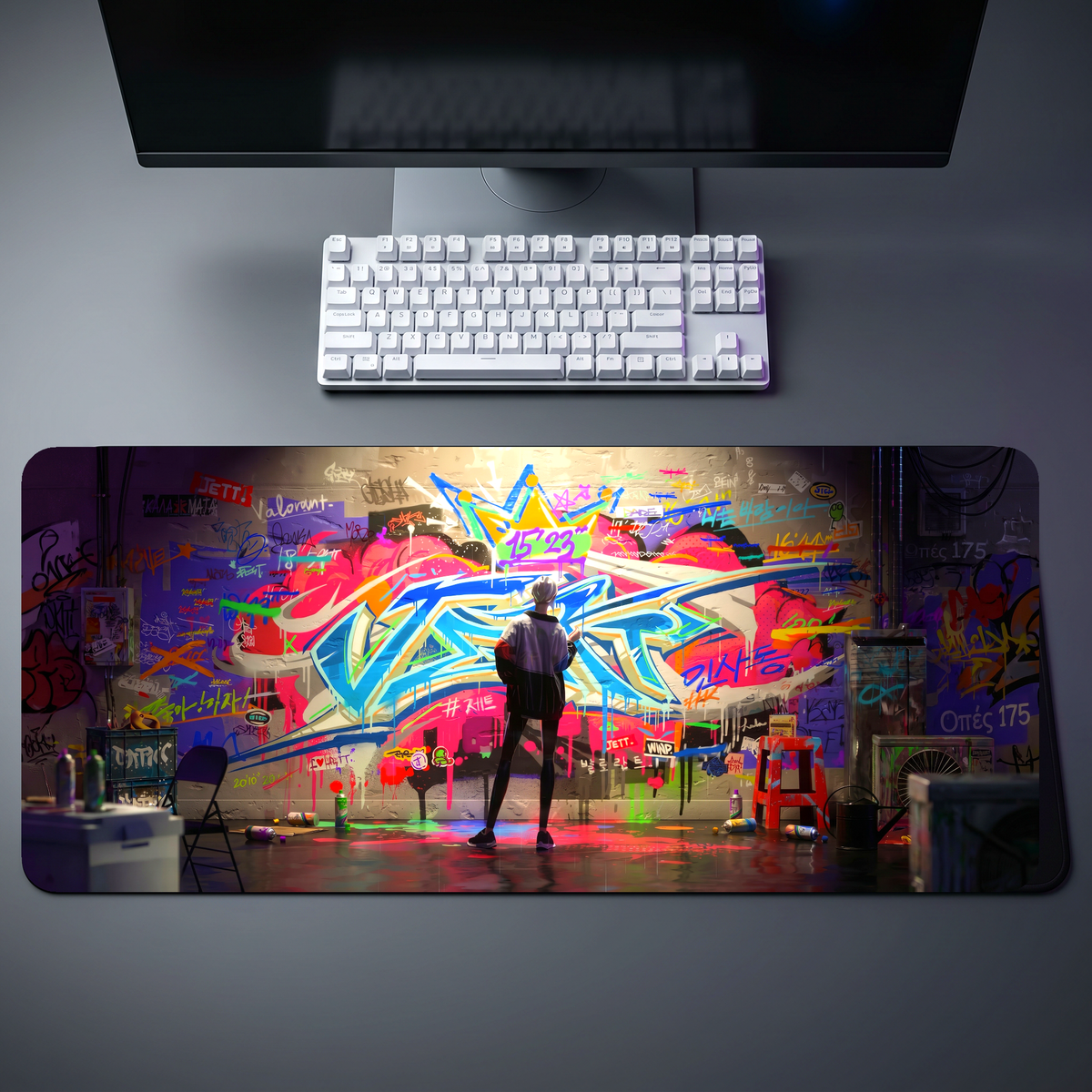 Valorant Jett Sunset Graffiti Mural Desk Mat 109